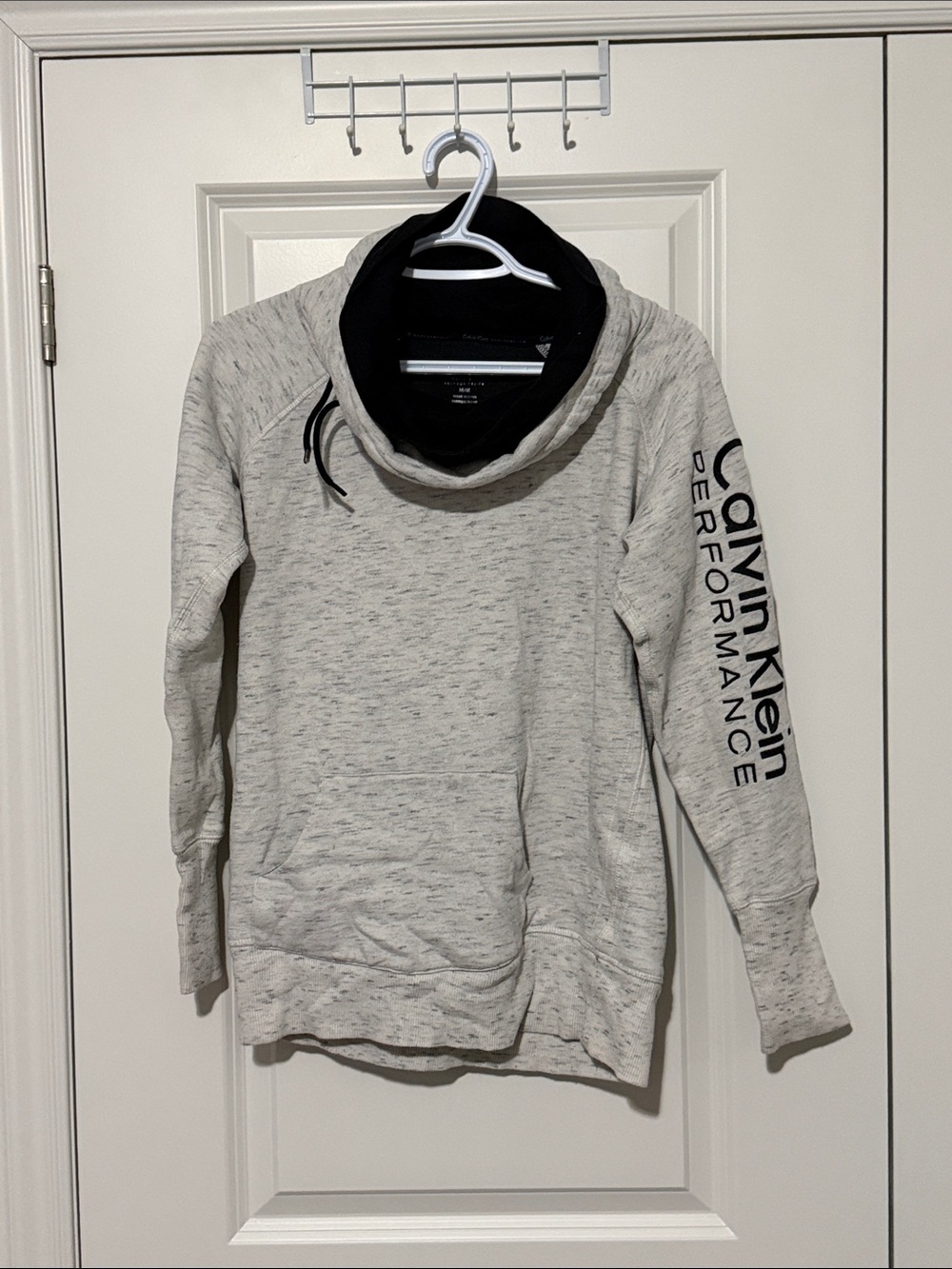 Calvin Klein Light Gray Funnel Neck Performance Sweater with Black Inner Collar